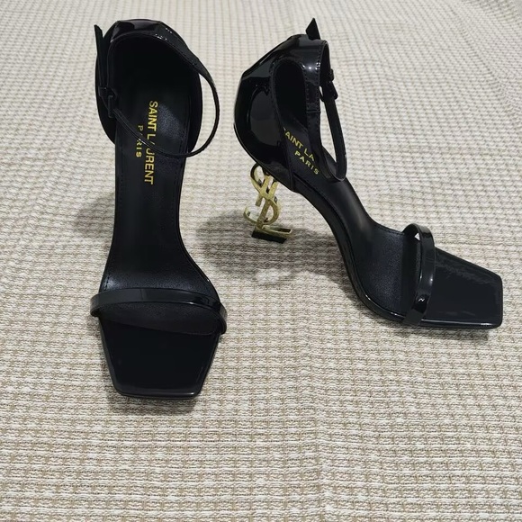 Saint Laurent Shoes - SAINT LAURENT Black Patent Leather Heeled Sandals